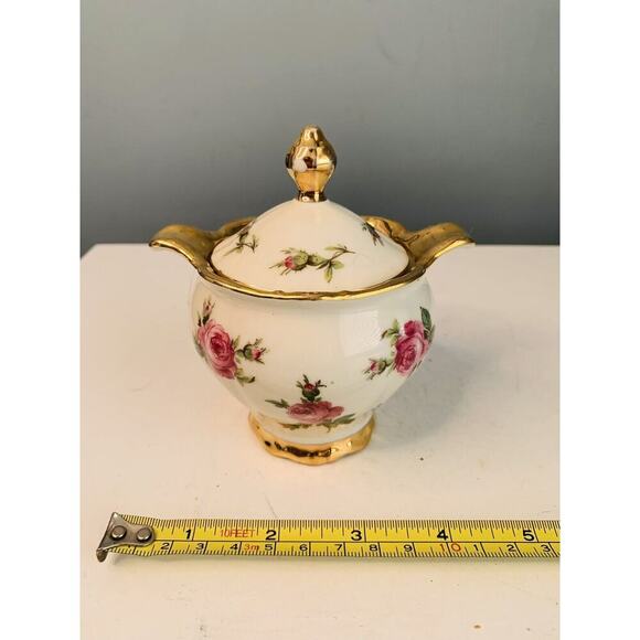 Bareuther Waldsassen Bavaria Pink Rose Porcelain Sugar Bowl w/ Gold Trim Handles - Picture 6 of 11